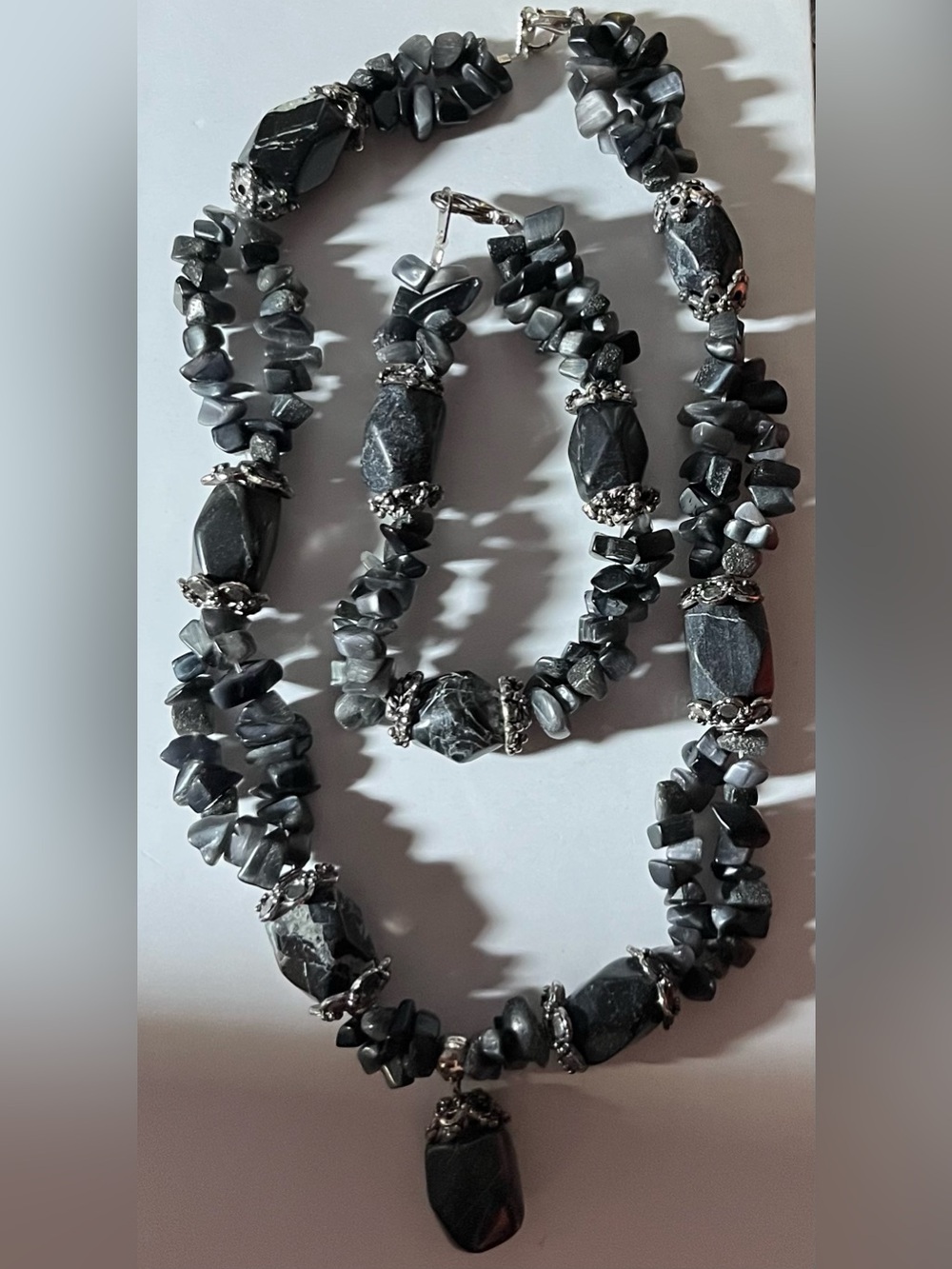 Black Stone Costume Jewelry - Necklace and Bracelet (NWOT)